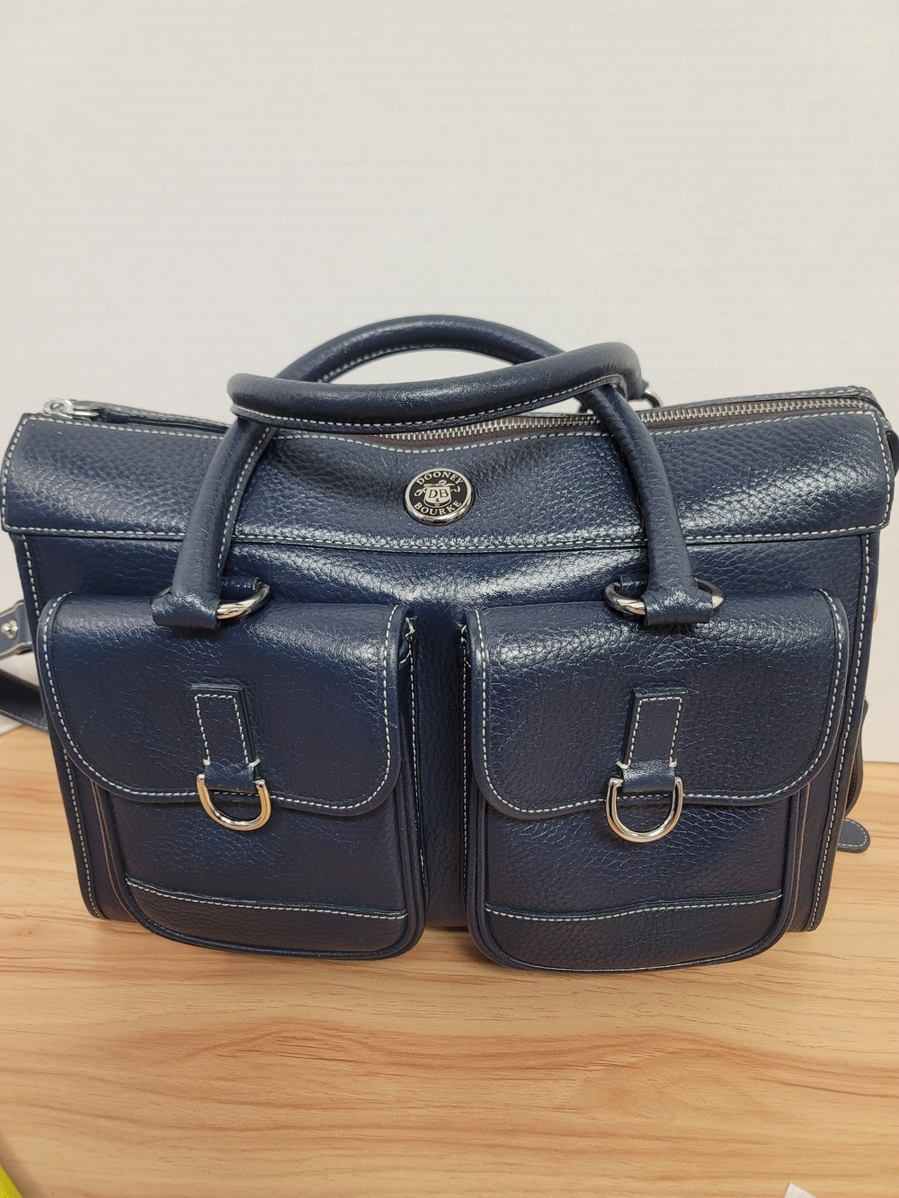 Dooney & Bourke Navy Pebbled Leather Double Pocket Hand Bag